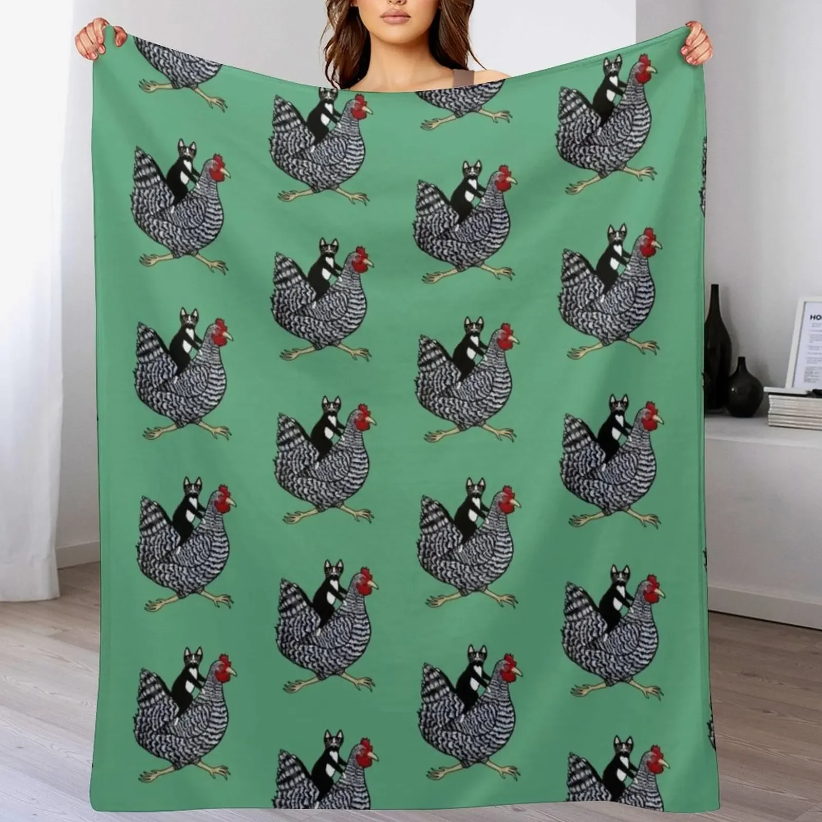 Cat Riding a Chicken Throw Blanket Luxurious Soft Blanket Holiday Gift for Family