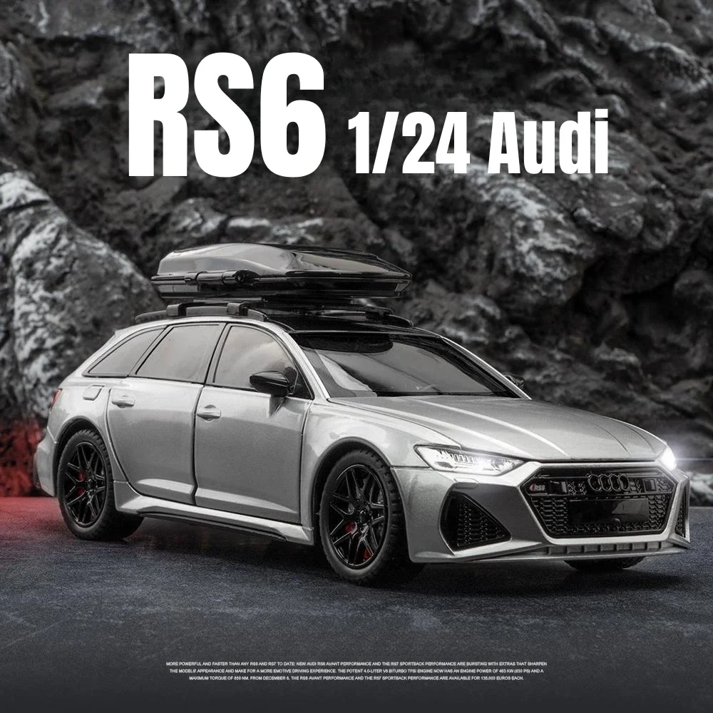 1/24 Audi RS6 Toy Car Model 1:24 Diecast Racing Vehicle Miniature Pull Back Sound Light Doors Openable Collection Gift For Kid