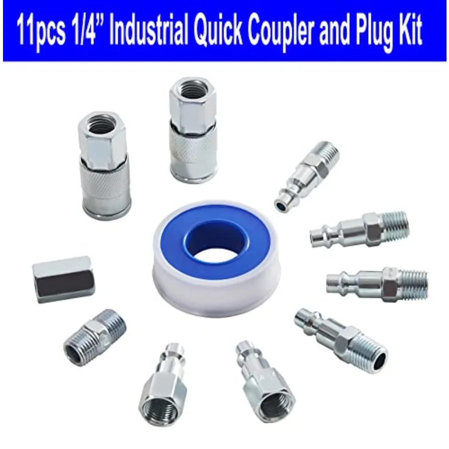 YOTOOヘビーデューティーエアコンプレッサーアクセサリーキット20点セット、1/4インチ×25フィートポリウレタンエアコンプレッサーホース100PSIタイヤ付き