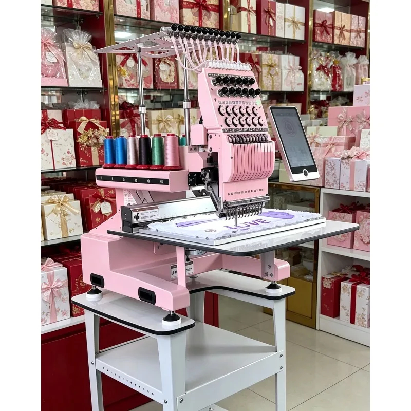 12/15 Needle Single Head Computerized Embroidery Machine Automatic Commercial for Hat Cap Shoes Garment Textile 500x330mm