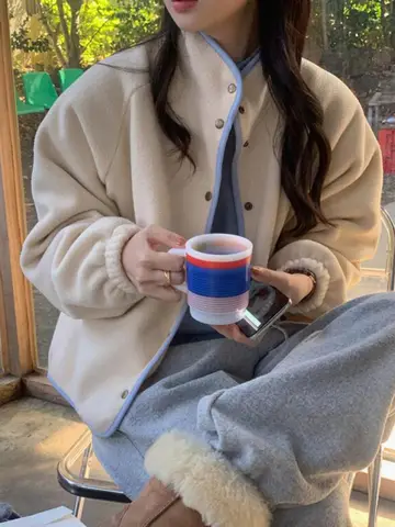 패셔너블한 외투 여성 여자 긴팔 롱슬리브 단추 싱글버튼 플리스 극세사 외투 코트 자켓 패셔너블한 패셔너블한 외투