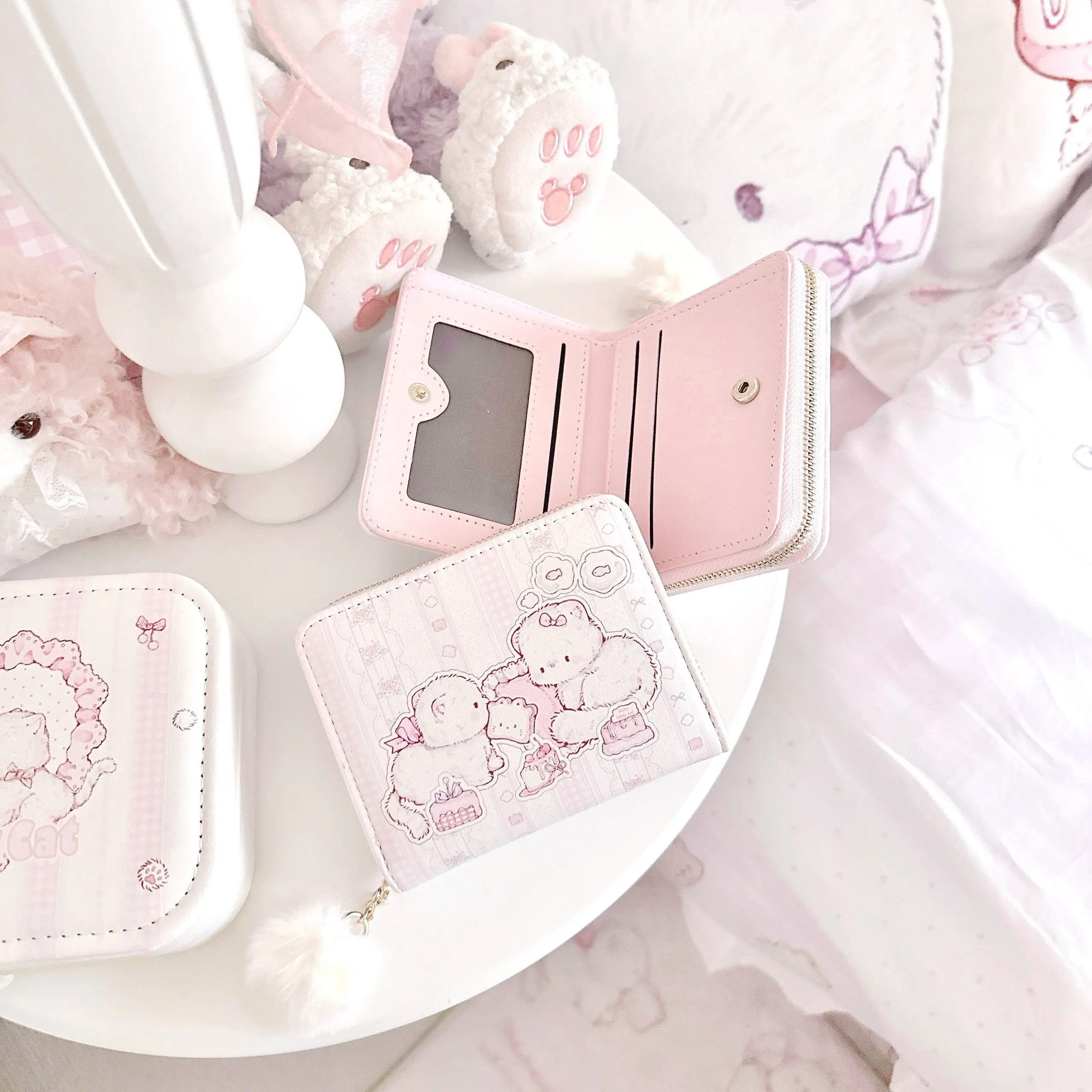 Original Girl Style Wallet Cartoon Cat Cute Sweet Small Short Multi-card Anti-degaussing Card Bag Change Bags for Women