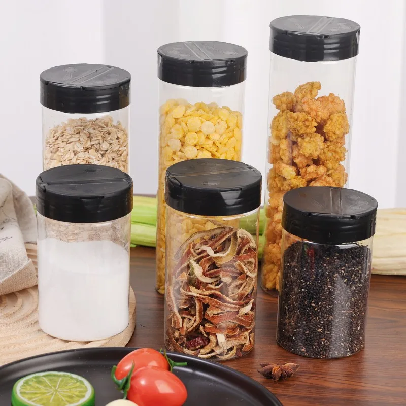 12/1 قطعة زجاجة توابل بلاستيكية شفافة ملح فلفل الهزازات الشواء المطبخ التوابل الجرار صندوق بهار المطبخ مسحوق تخزين يمكن #5