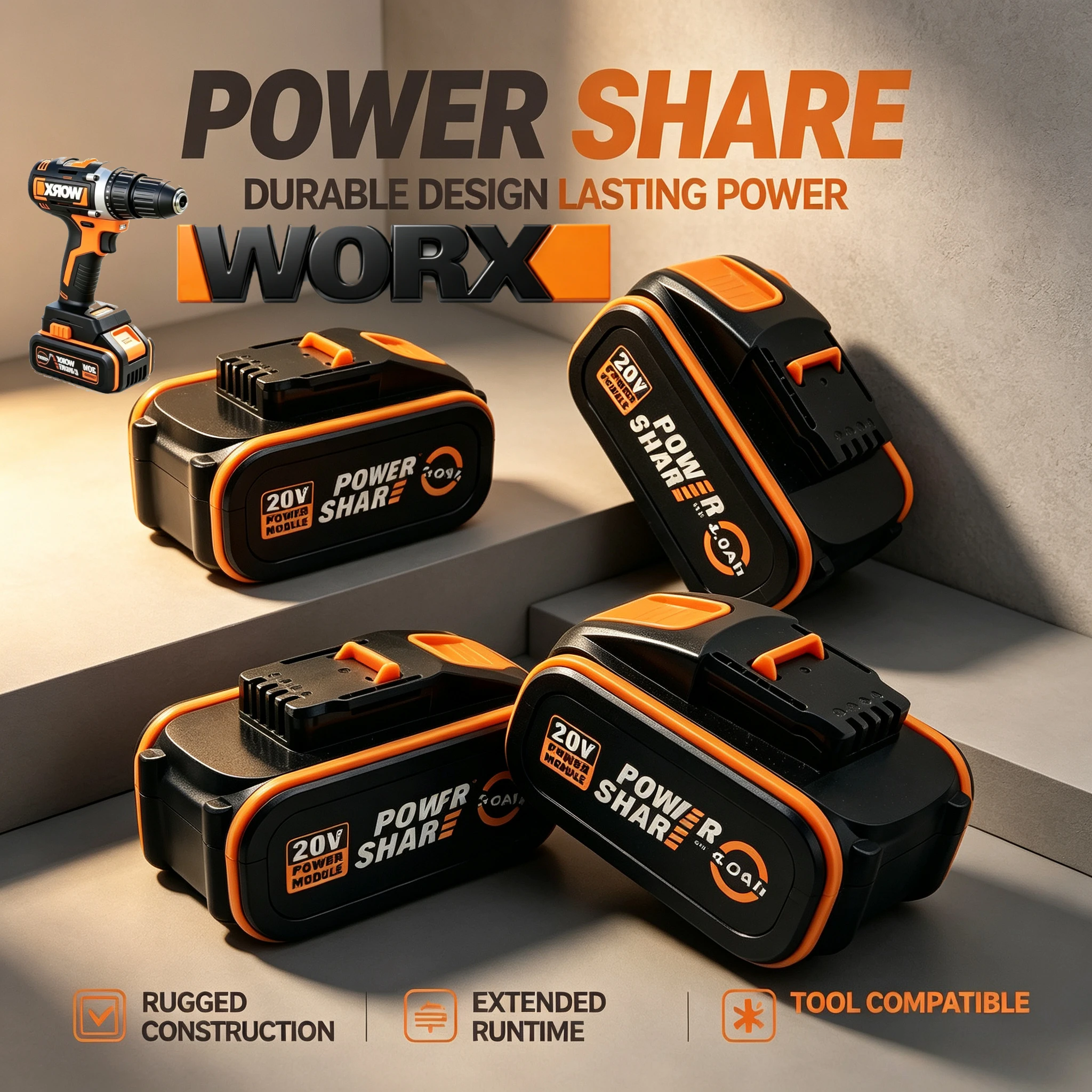 Original WORX 20V 8.0Ah Li‑ion Battery With Charge Level Display Fit WA3551.1 WA3593 All WORX 20V Powershare Platform Equipment