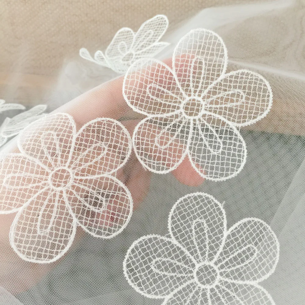 5Pcs White Flowers Mesh Patch Handmade Sewing Material Repair Application 7CM Wide