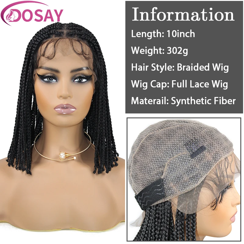 Synthetic 10'' Full Lace Braided Wigs Short Bob Box Braids Straight Twist Wig for Black Women Shoulder Length Knotless Braid Wig