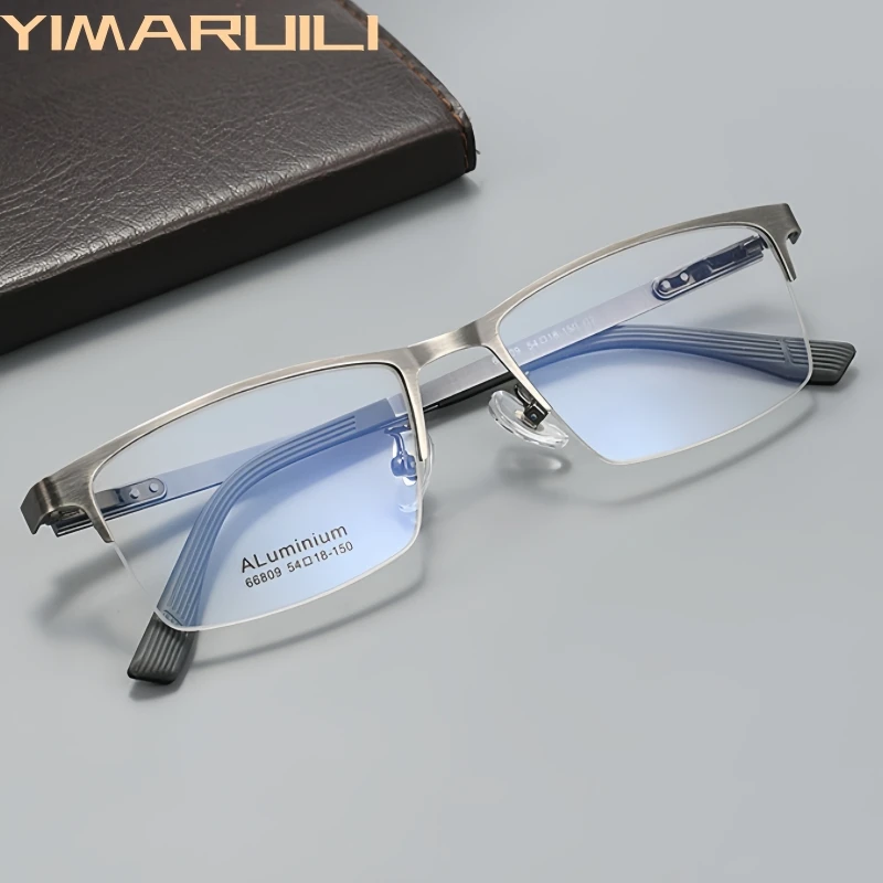 

YIMARUILI Men's Business Simple Half-frame Glasses Fashion Square High-quality Alloy Optical Prescription Eyeglasses Frame 809SF