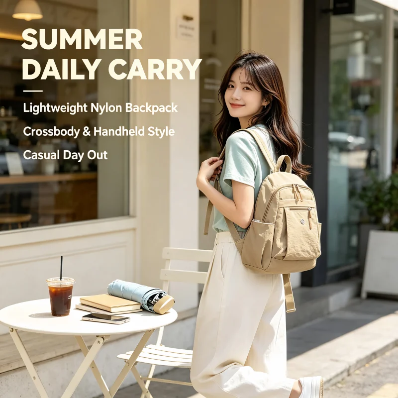 Women Foldable Nylon Crossbody Backpack, Lightweight Summer Casual Handheld Purse Portable Daily Travel Shoulder Bag