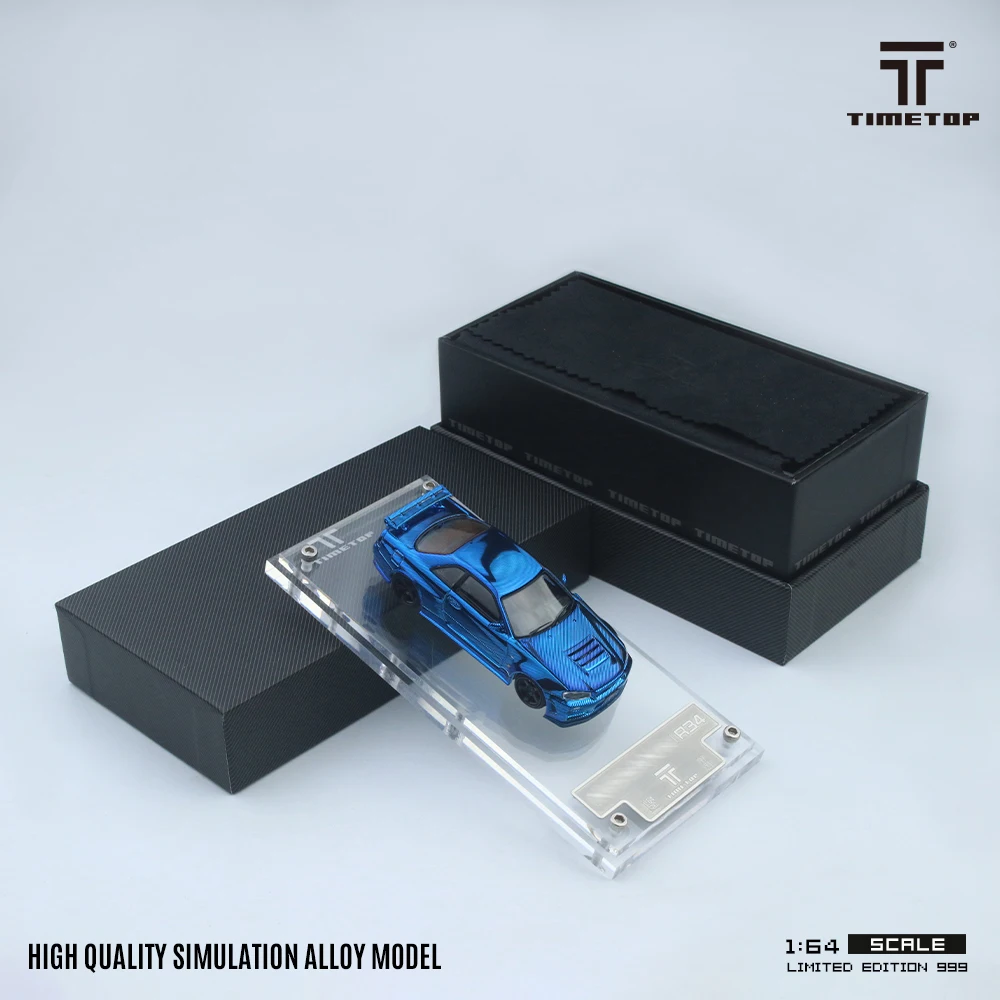 PreSale TM 1:64 Skyline GTR R34 Blue Carbon Hood Diecast Diorama Car Model Collection Toys Time TOP Micro