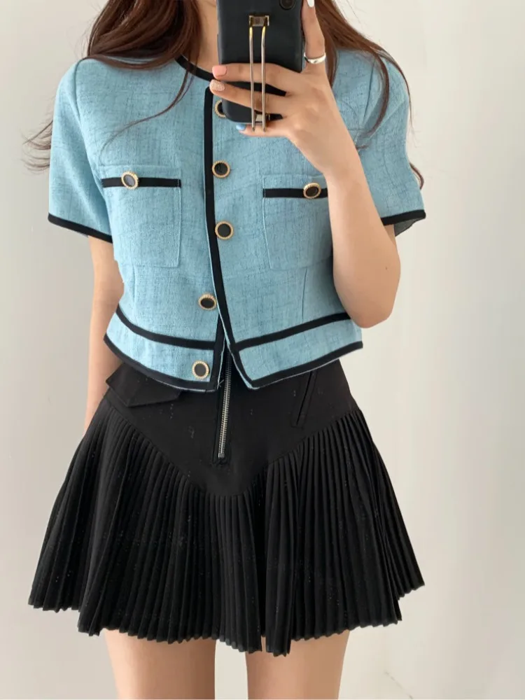 

Шикарный круглый женский свитер Ne Splice Color Ele на одной пуговице, прямой тонкий верхний топ, модный свитер для поездок на работу