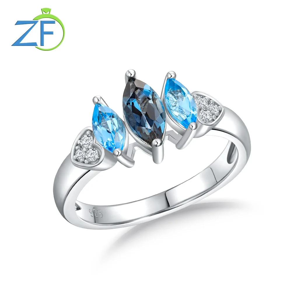 

GZ ZONGFA Women's 1.3ct London Blue Topaz Ring Sterling Silver 925 Rhodium Plated High Quality Fine Jewelry Party Birthday Gifts