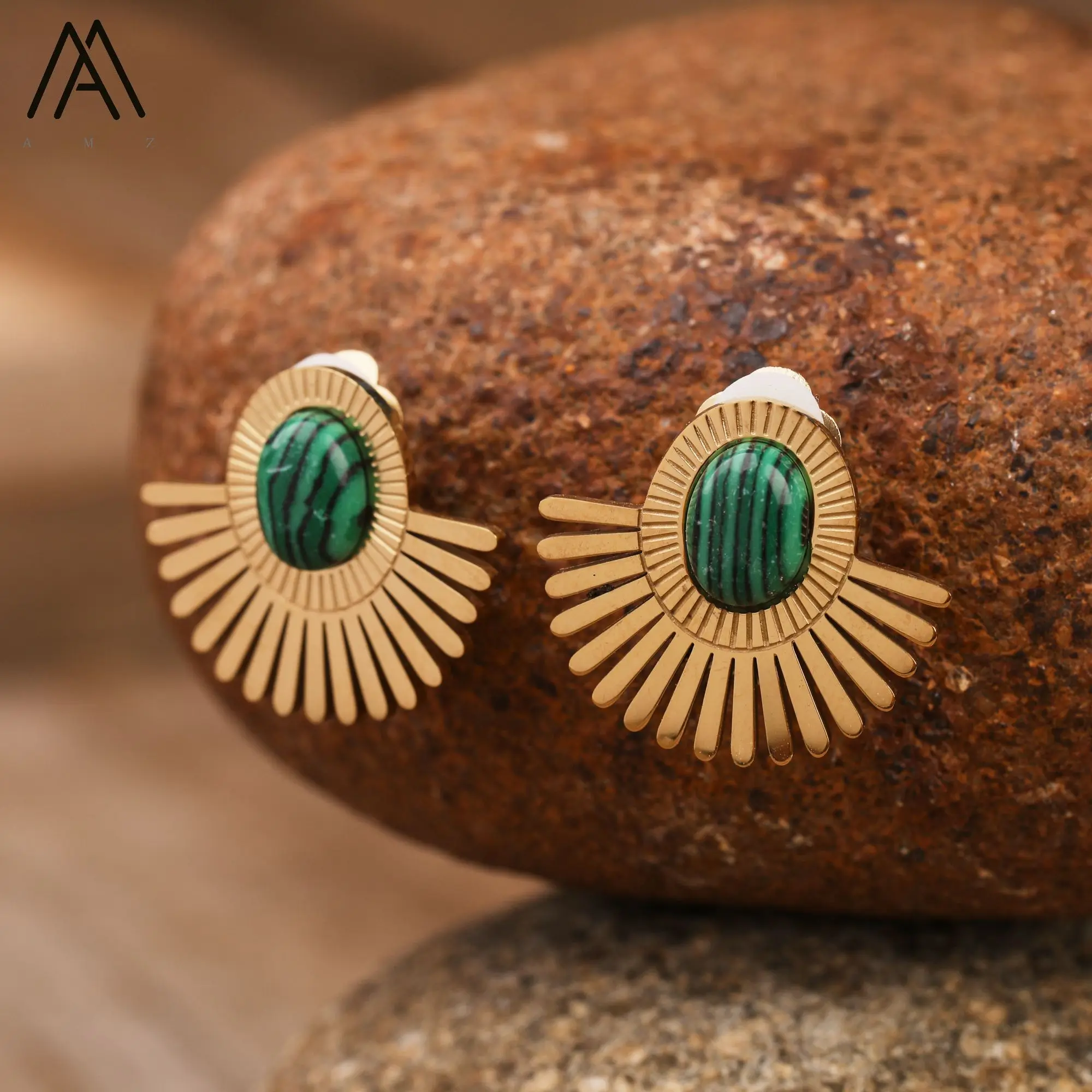 Bohemia Punk Earrings for Women Vintage Healing Stone Turquoise Stainless Steel Jewelry Ear Stud
