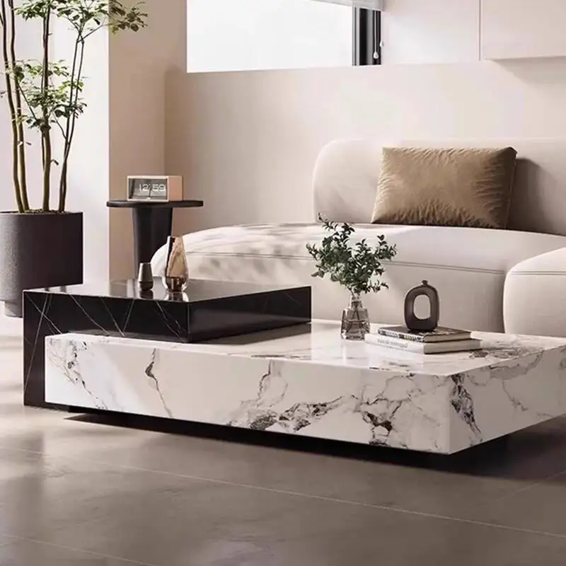 طاولة القهوة الأوروبية الفاخرة مستطيلة رائعة وحديثة وفريدة من نوعها طاولة القهوة الجمالية المحايدة أثاث الصالون #5