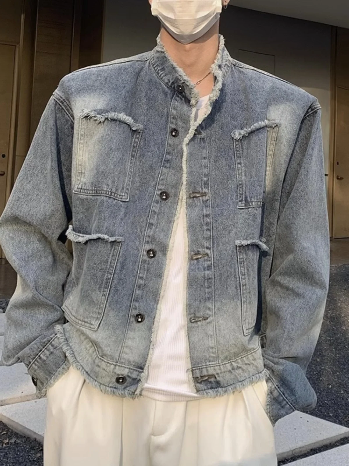 

Мужская джинсовая куртка свободного кроя в стиле ретро, весенняя, трендовая, молодежная, уличная, от бренда INS, приталенная, верхняя одежда