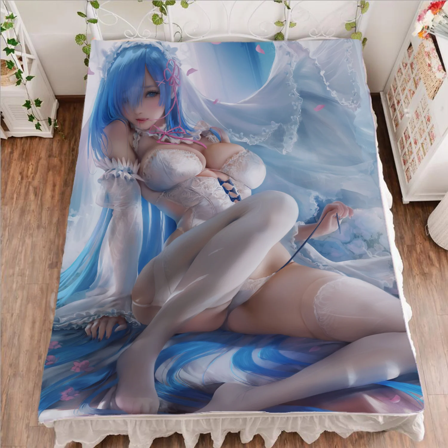 150x200cm Anime Re Zero Bed Sheet Rem Duvet Cover Animation Character Ram Custom Warm Flannel Blanket Printed Bedding