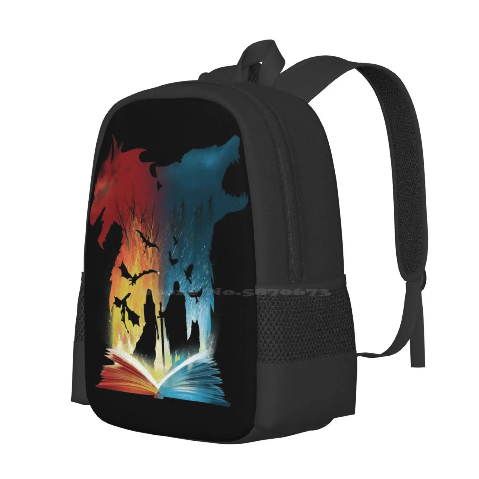 Book Of Fire And Ice Hot Sale Schoolbag Backpack Fashion Bags Books Reading Author Graphic Novel Bookworm Movies Tvseries Pop image 2