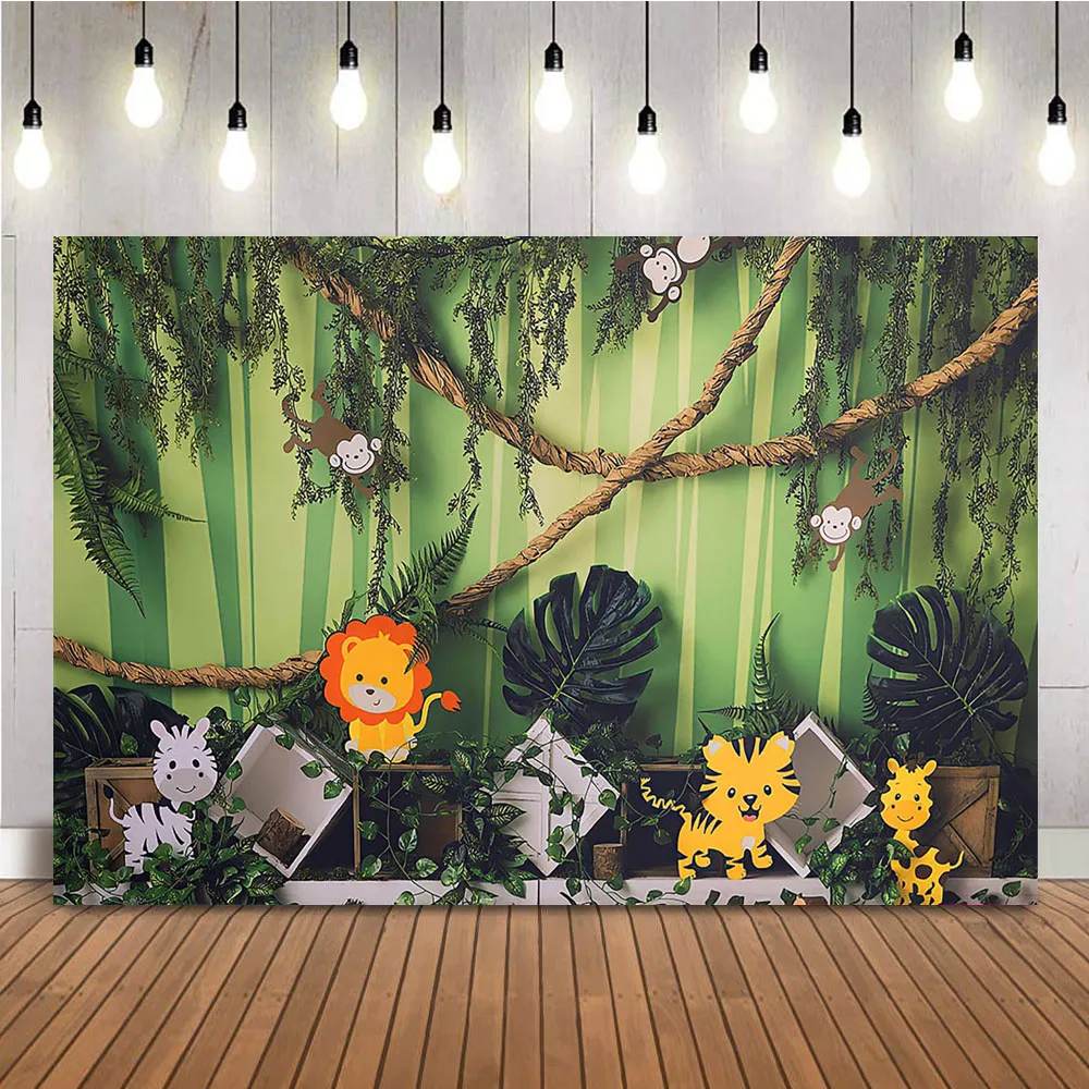 Safari Jungle Birthday Backdrop for Photography Cake Smash Woodland Animals Photo Background Photocall Newborn Kids Portrait