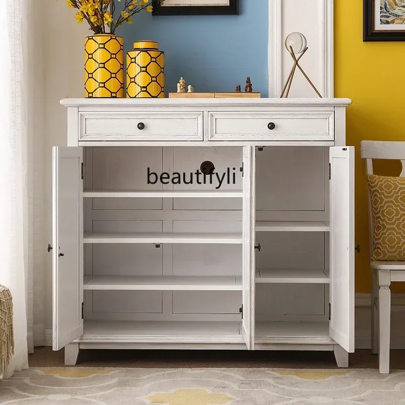 Hot sales American shoe cabinet solid wood white entrance hall cabinet ash wood multiple storage cabinet