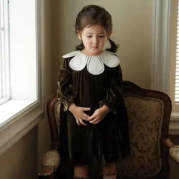 2024 baby luxury girls red dress solid christmas children green clothes girls velvet dresses for kids winter toddler princess