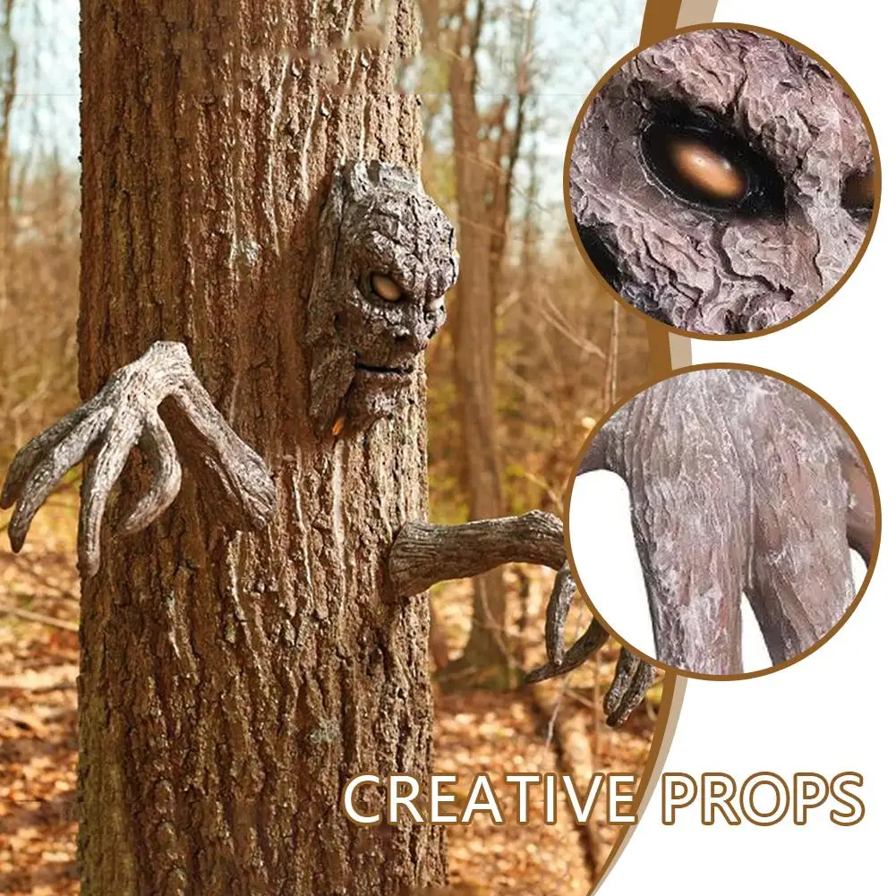 Tree Bark Face Halloween Outdoor Garden Statue Ghost Decoration Tree Haunted House Sculpture Face Demon Decor Horror D8I8