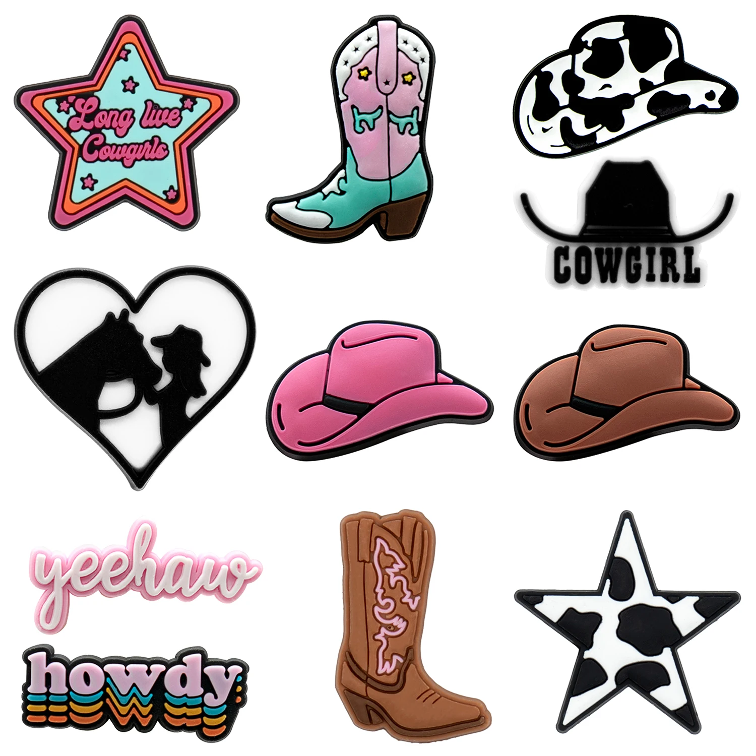 11/12 Stück PVC Western Style Cowboy Schuh Charms Cowgirl Schuhe Dekorationen Pins für Jungen Mädchen Geschenk Sandalen Zubehör Clog Schnalle – Detail 6