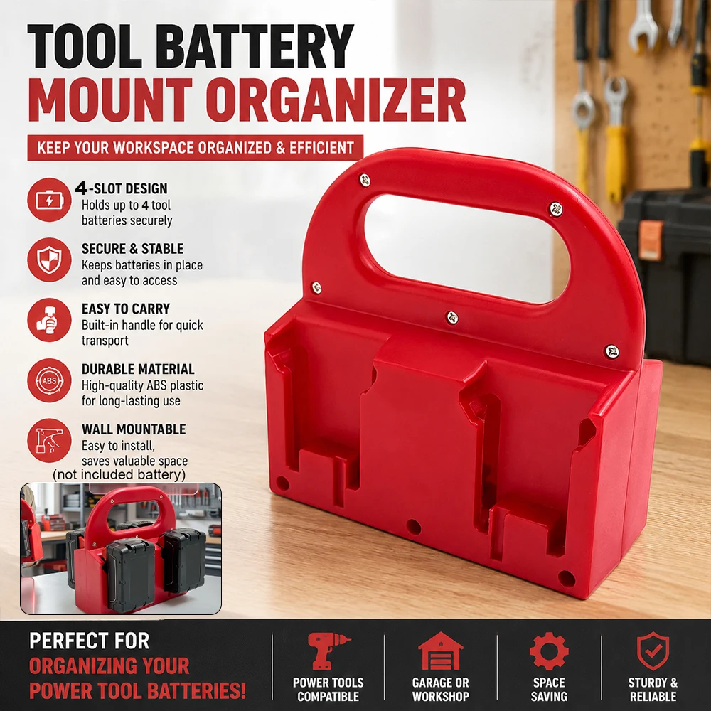 NEW Battery Holder for Milwaukee 18V Battery Mounts Dock Holder Fit for M 18 48-11-1815,for Work Van, Shelf, Toolbox