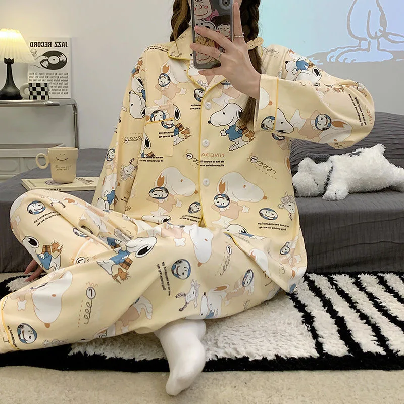 Anime character Snoopy spring and autumn long-sleeved printed thin home clothes set cute cartoon new comfortable pajamas gift