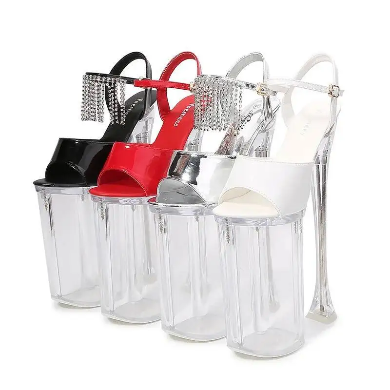 

Tassel High Heels Nightclub Super High Heels 26CM Model Sandals Women Short Sexy Catwalk Pole Dance shoes