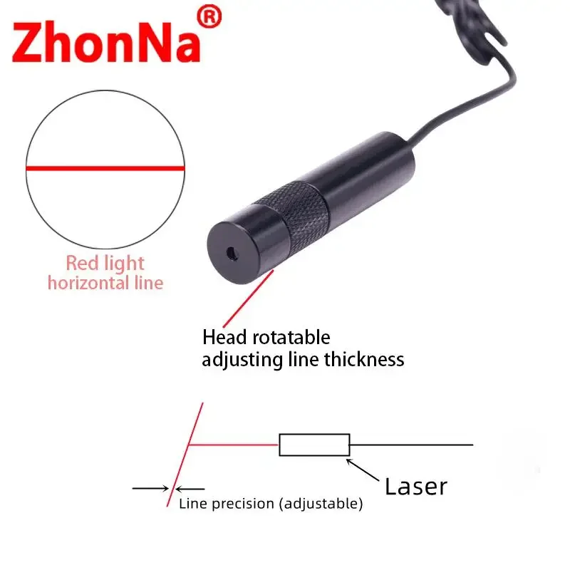 638nm Red, Straight Line Laser Module, DC 5521 Line Glass Lens, Industrial Diameter 16mm Optical Instrument, DC Iine 1m, Adjusta