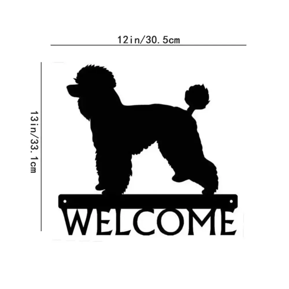 12 Inch Iron Poodle Dog Welcome Sign, Metal Coat Rack with Hooks, Practical Wall Art Decor for Entryway Home Use