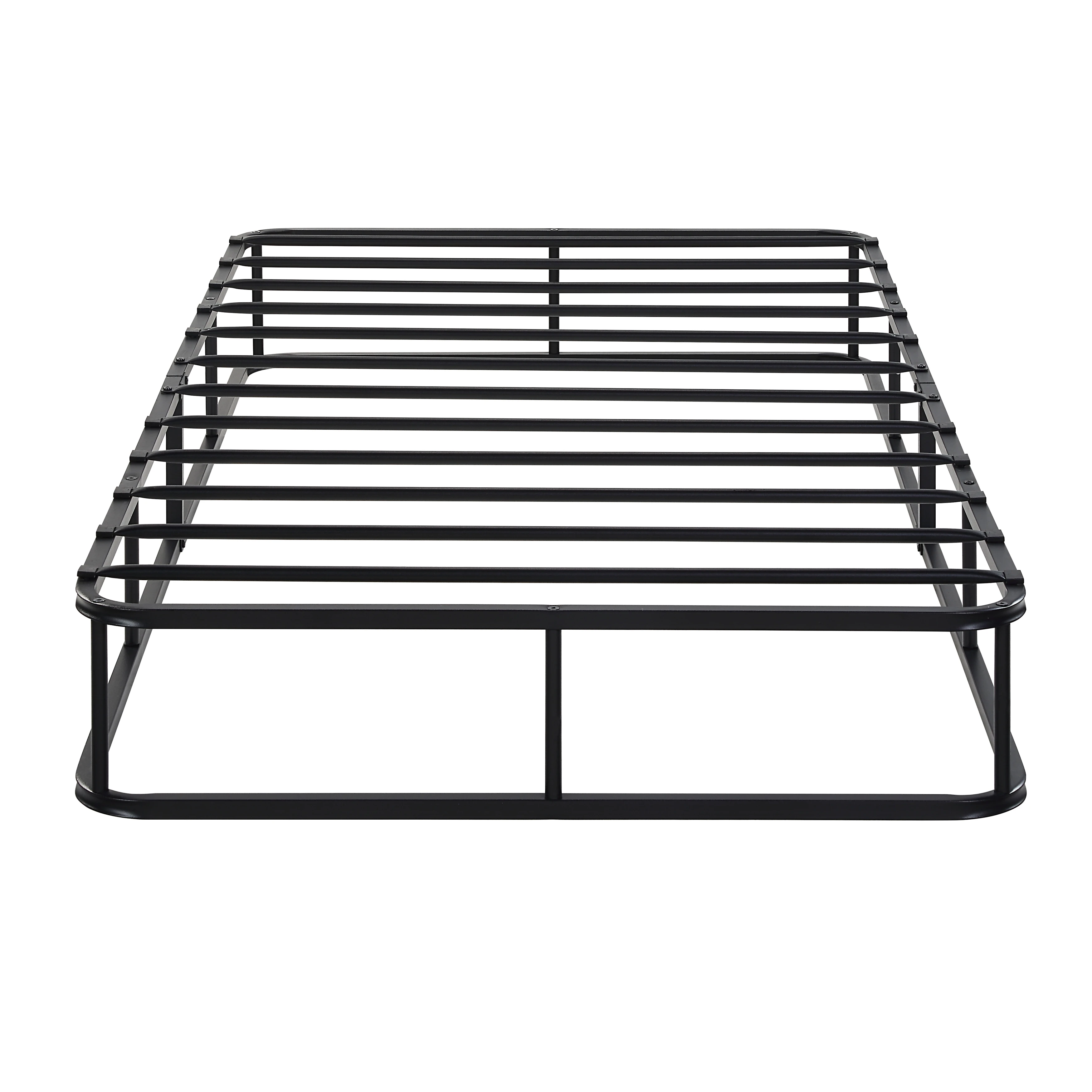 Twin Mattress Foundation 1pc Black Metal Frame with Textured Fabric Cover