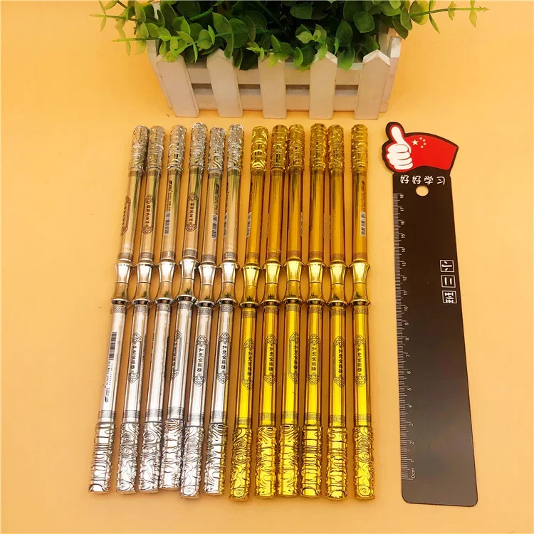 

24pcs Gold and silver cudgel nunchaku neutral pen student toy rotary pen double headed blue black signature pen