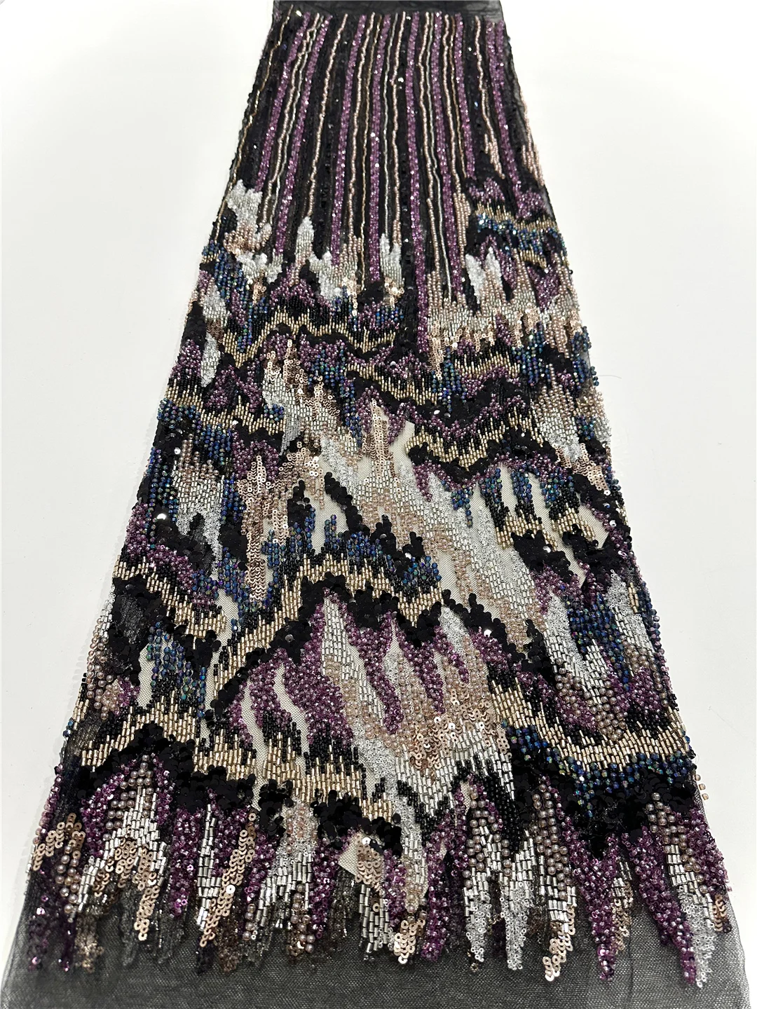 Luxury African Heavy Beaded Lace Tulle Fabric Embroidered Applique Fabric French Tulle Material 5 Yards Lace For Sewing -SHIT