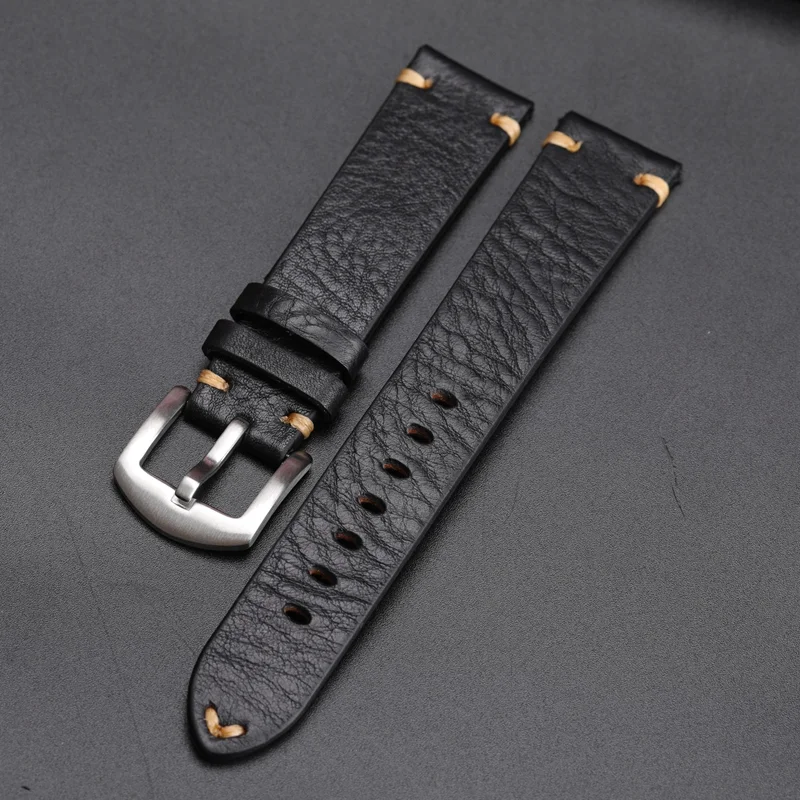 Handmade head layer cowhide leather strap 20 22 18MM High-end Italian leather bracelet. Soft brown black maroon men\'s bracelet
