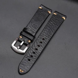Handmade head layer cowhide leather strap 20 22 18MM High-end Italian leather bracelet. Soft brown black maroon men's bracelet