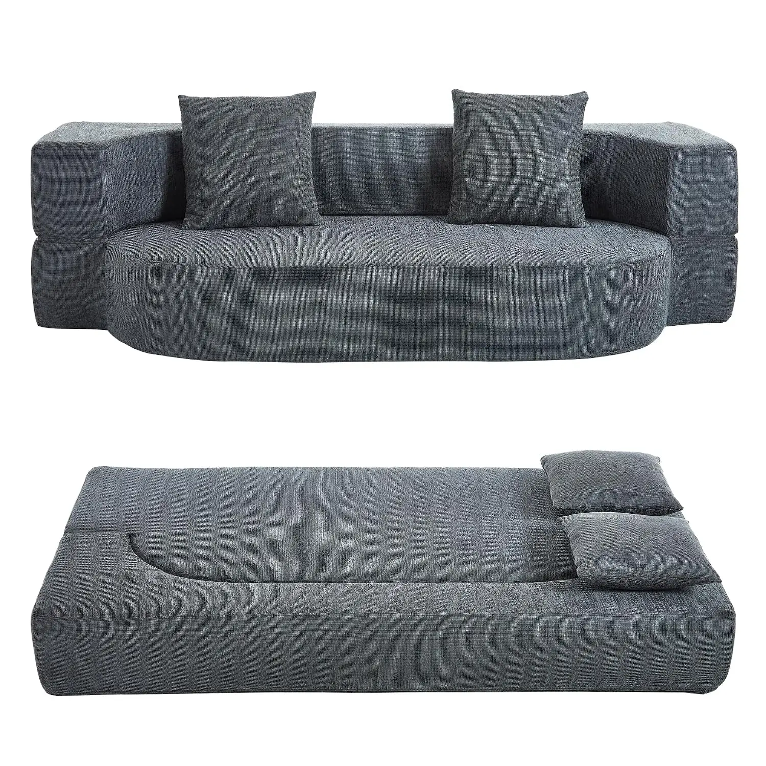 Foldable Sofa Bed Convertible Futon Sleeper 2-in-1 Floor Mattress 2 Pillows High-Density Foam Lounge Chair Twin Size, Customized