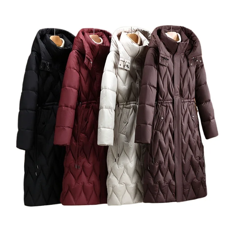 Giacca in cotone leggero Cappotto in piumino di cotone di media lunghezza da donna Capispalla invernale con design alla vita dimagrante alla moda