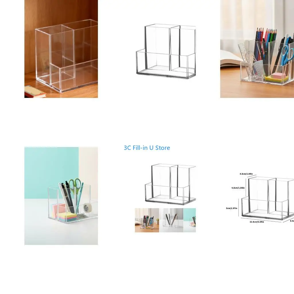 G8TA Clear Acrylic Pen Cup 3 Compartments Desktop Cosmetic Storage Box For Bathroom