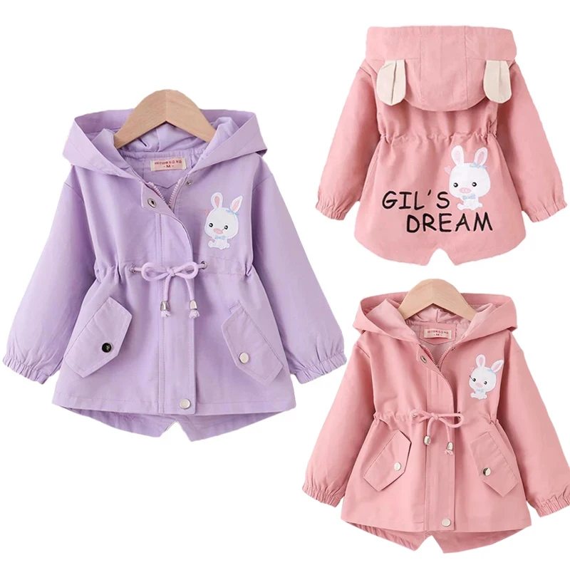 2-7 Years Baby Girls Jacket Spring And Autumn Casual Windbreaker Kids Outerwear Cute Rabbit Hooded Zipper Baby Coat Kids Clothes