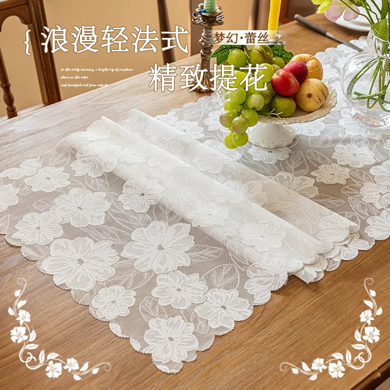 หรูหราลูกไม้ตารางธงตารางกาแฟตารางบรรยากาศผ้าปูโต๊ะตกแต่ง Hollowed Out ด้านข้างตู้ฝุ่น