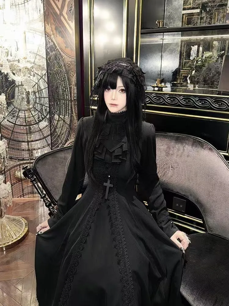 

France Gothic Grunge Y2k Lace Dress Women Dark Academia Sexy Slim Party Dresses Korean Fashion Design Festival Long Prom Dress