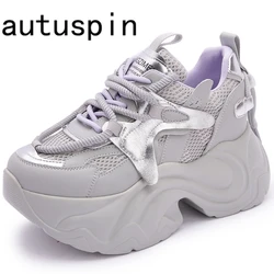 Autuspin 9cm Female Sneakers Fashion New Patchwork Breathable Mesh Sports Shoes Women 2024 Trend Popular Ladies Casual Sneaker