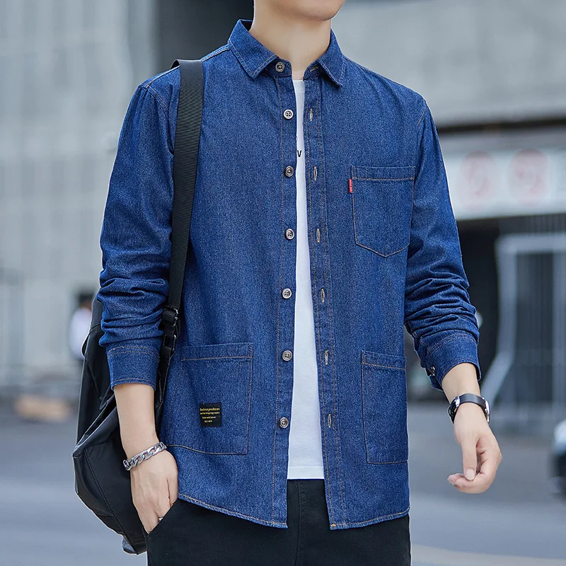 

Men's 100% Cotton Denim Shirt, Vintage Long Sleeve Jeans For Man, Casual Autumn Mans Shirts Jacket