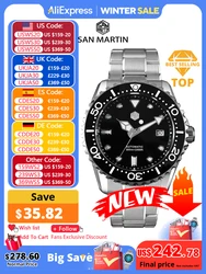 San Martin nuevo Reloj de buceo de lujo de 44mm para hombres clásico de alta calidad NH35 zafiro mecánico automático BGW-X1 20Bar Reloj SN0009