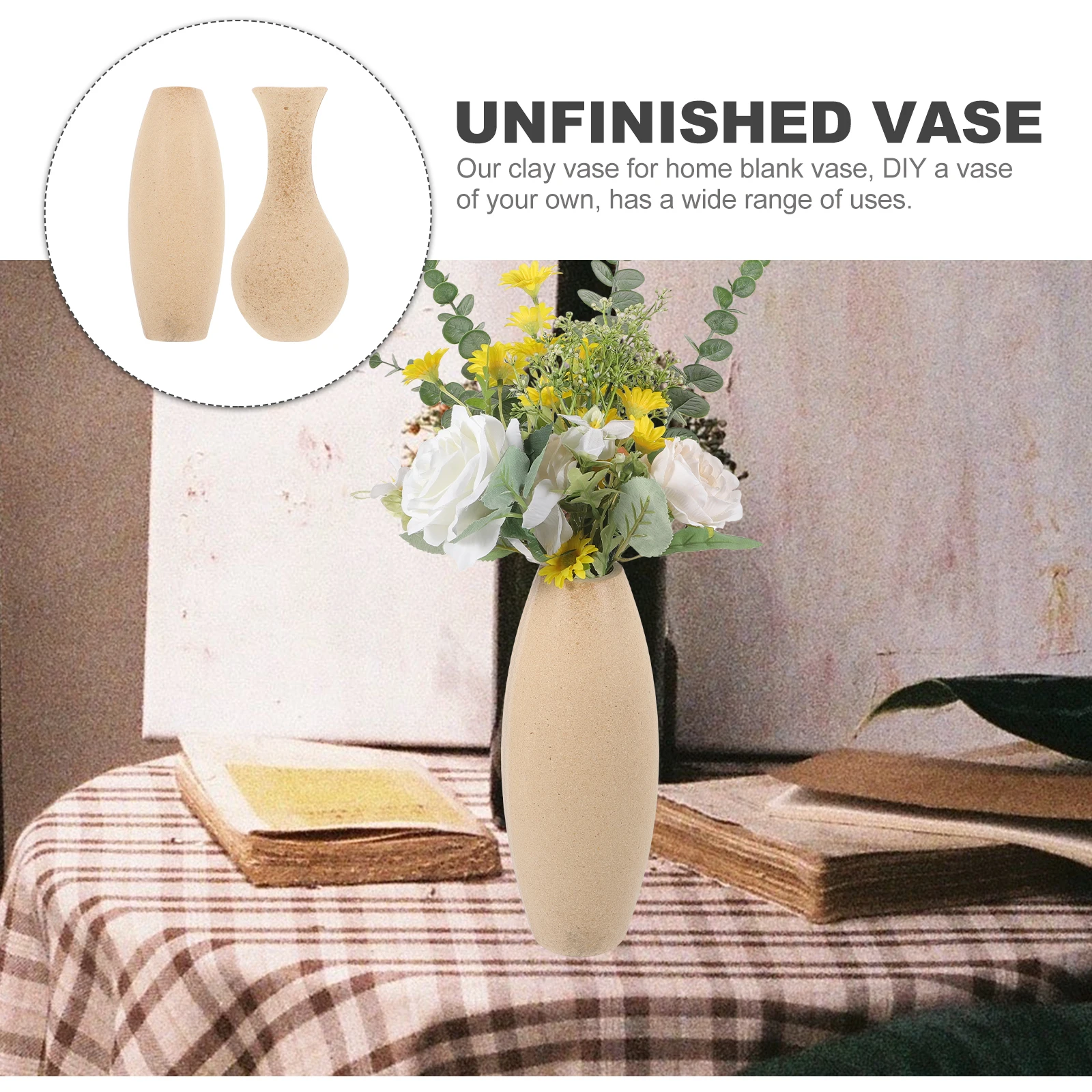 

2pcs Wooden Handmade Vintage Decorative Flower Vase Rustic Farmhouse Retro Creative Natural Artistic Clay Wood for Home