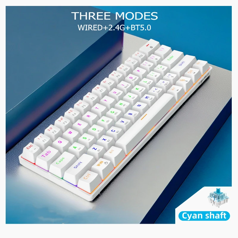 

White mechanical keyboard gaming 60% gamer USB wired keyboards wireless bluetooth mini pc laptop backlit ergonomic key board