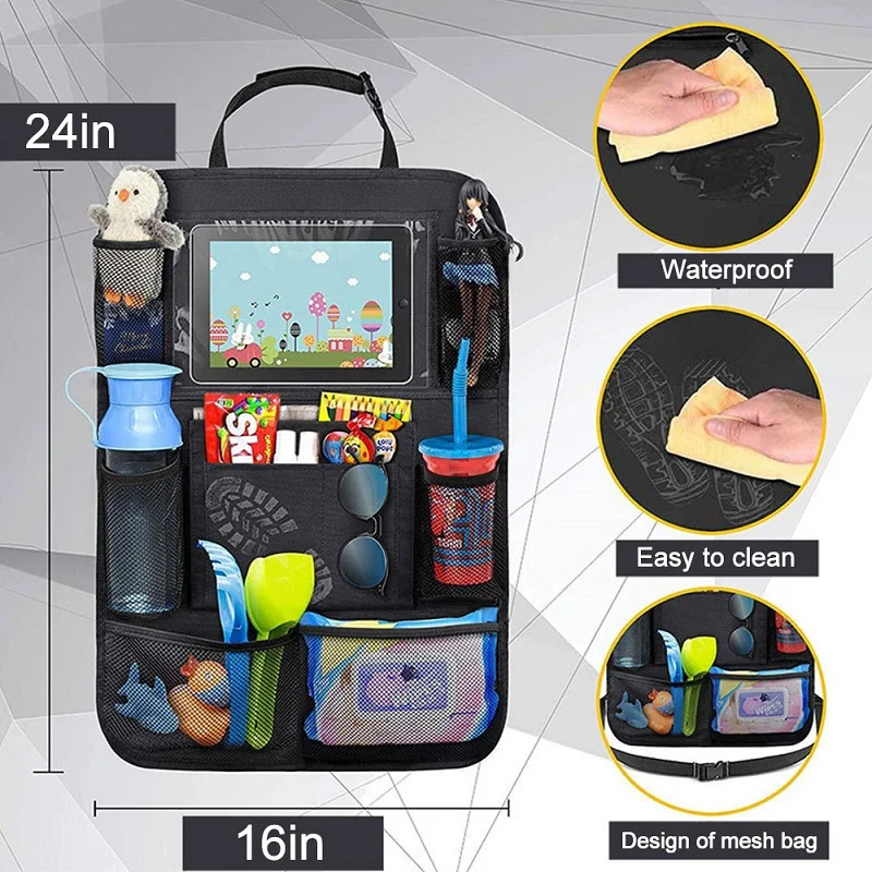 Car Backseat Organizer with Touch Screen Tablet Holder + 9 Storage Pockets Kick Mats Car Seat Back Protectors for Kids Toddlers