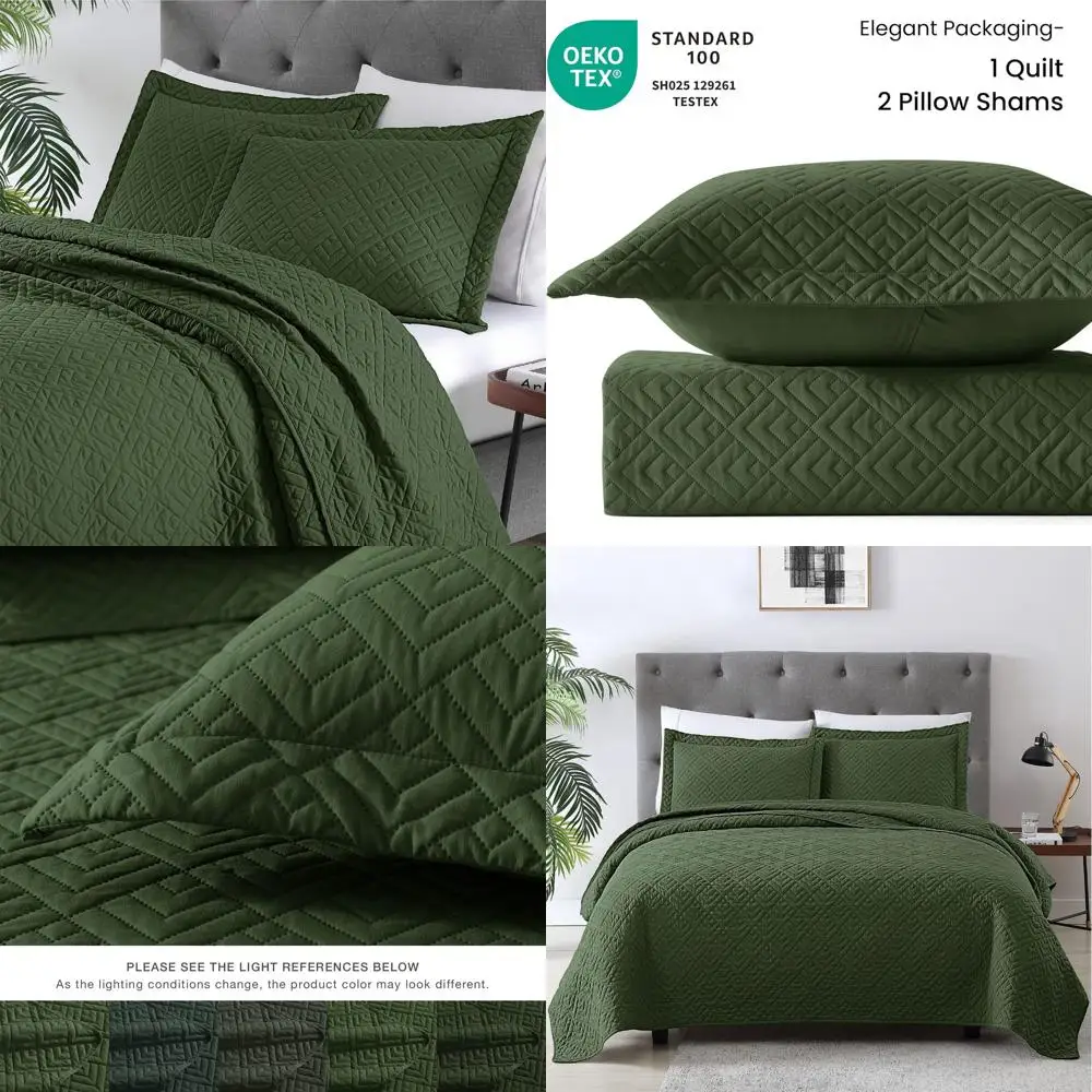 

Комплект одеял King Size, оливково-зеленый, 3 предмета, легкий Sot Coverlet Ern Style Square, комплект покрывала (1 одеяло, 2 подушки Shams)