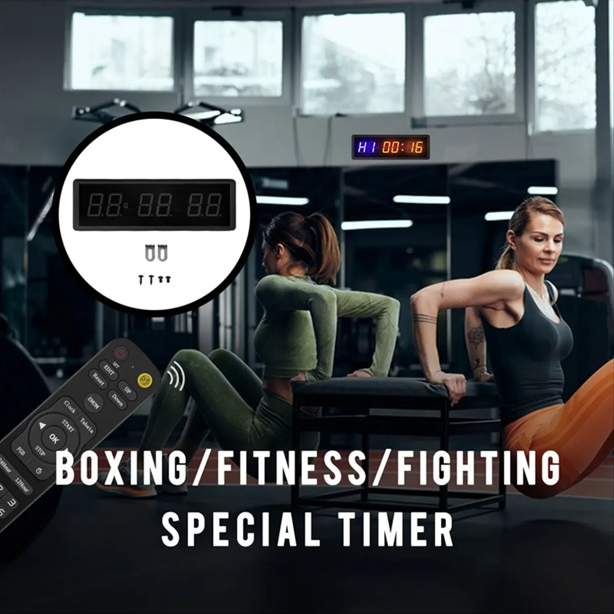 Gym Timer,LED Interval Timer Digital Countdown Wall Mounted Clock Fitness Timer,Digits Down/Up Clock Stopwatch for Home