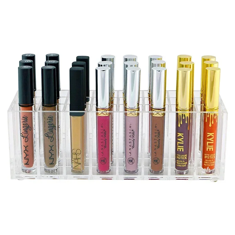 24 Lattices Acrylic Lipstick Organizer Lip Gloss Container Plastic Nail Polish Storage Box Makeup Holder Cosmetics Display Rack